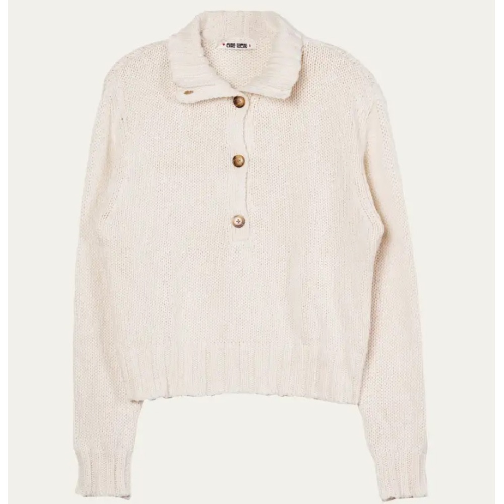 Ciao Lucia Cream Pullover Sweater with Button Placket